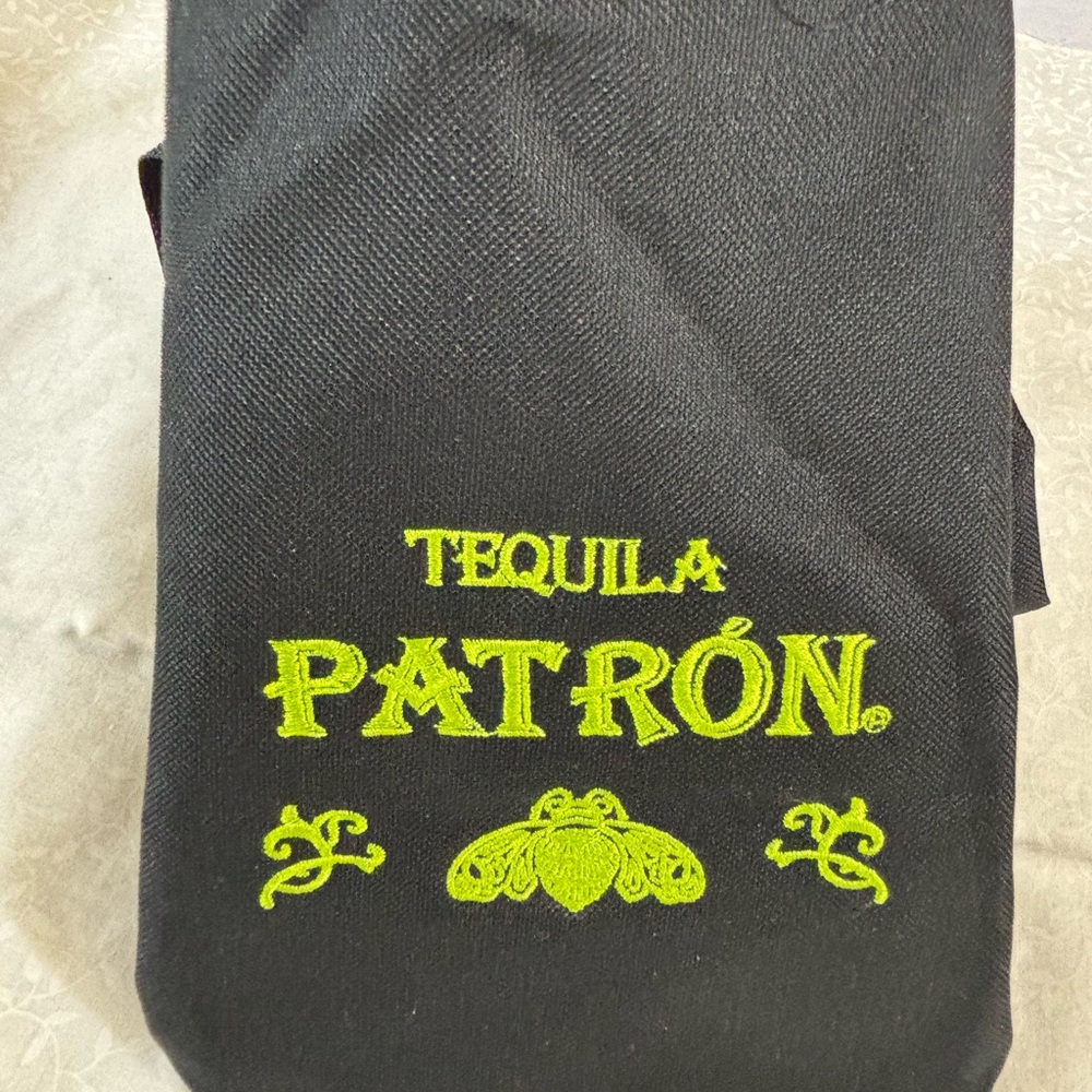 Woven Yellow Bee & Patron Tequila Logo on Flat Bottom Small Black Shopping Bag!!